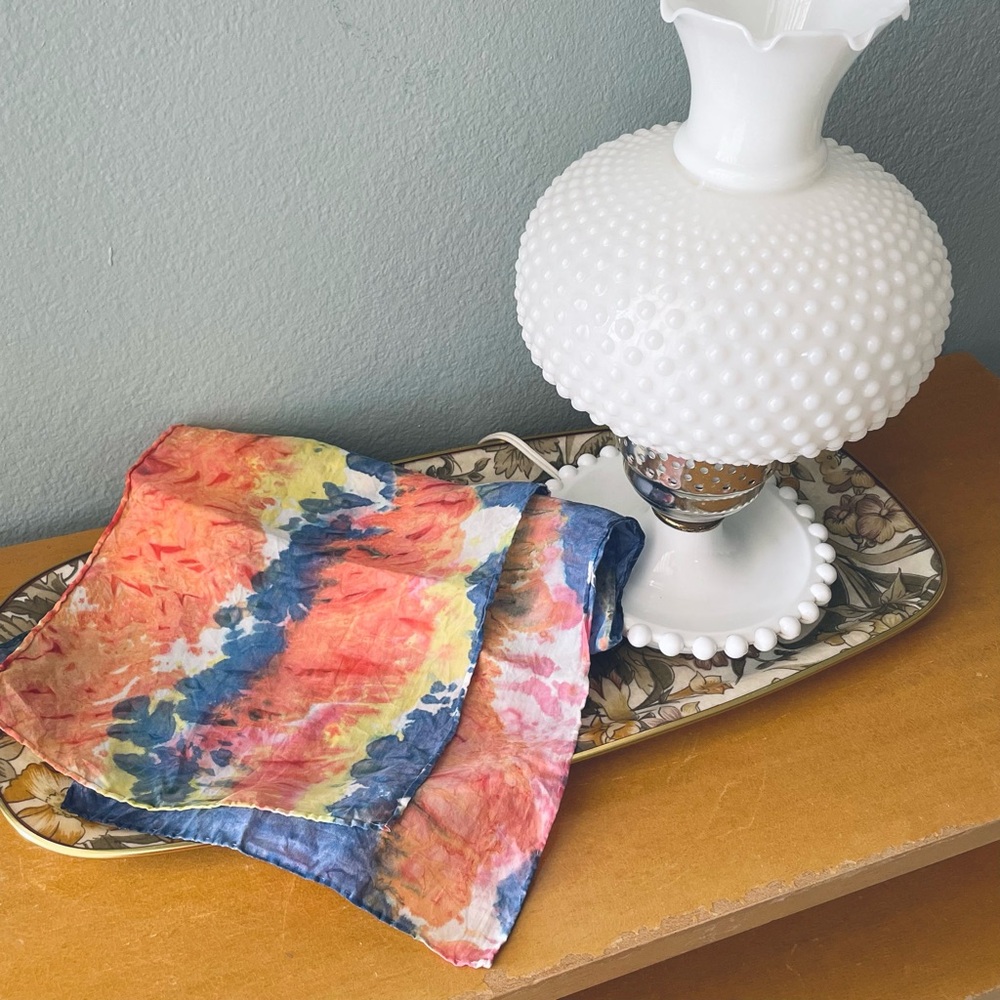 Unbranded | Vintage Rainbow Tie-Dye Long Silky Scarf | Hippie Groovy